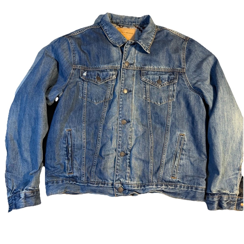 Lucky Brand Denim Jacket Sherpa Lined Aztec Western Mens L‎